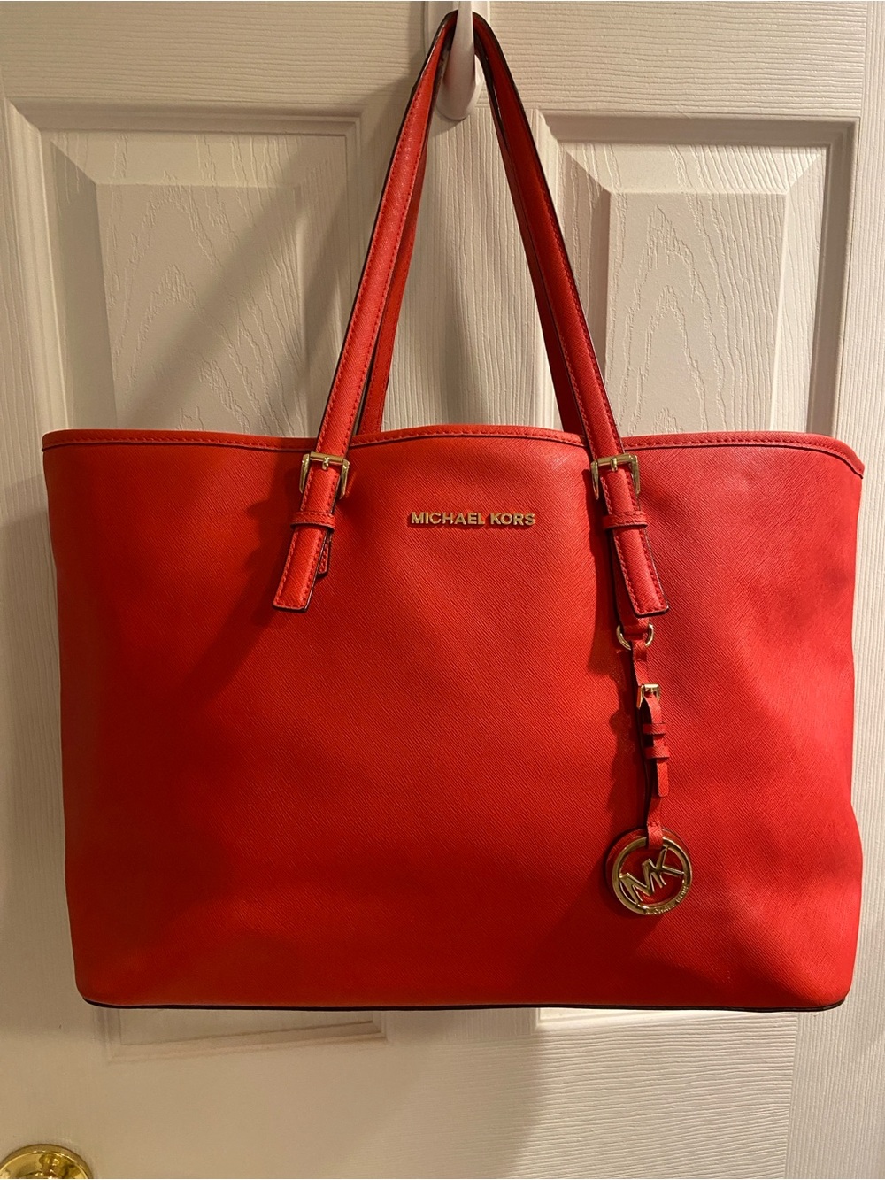 Michael Kors Dark Coral Laptop Tote Saffiano Leather
